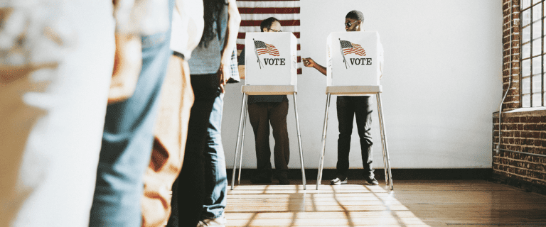 People lined up to vote