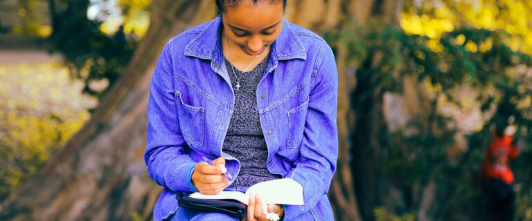 A woman reads a Bible